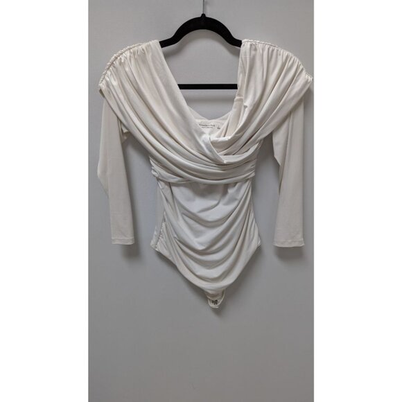 Abercrombie & Fitch Ivory Long-Sleeve Faux-Wrap Bodysuit - Picture 1 of 2